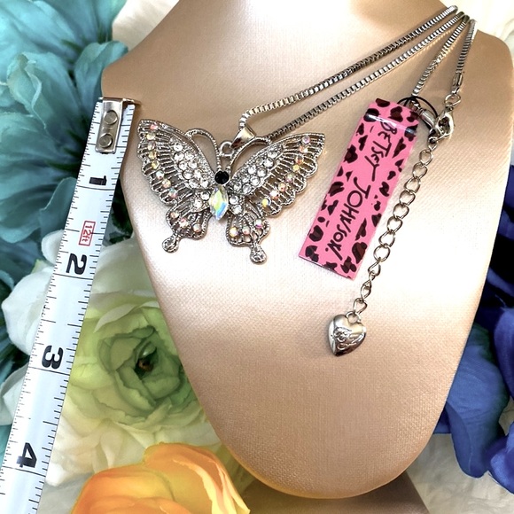 NEW! Iridescent Butterfly Pendant Necklace By Betsey Johnson - Picture 2 of 5